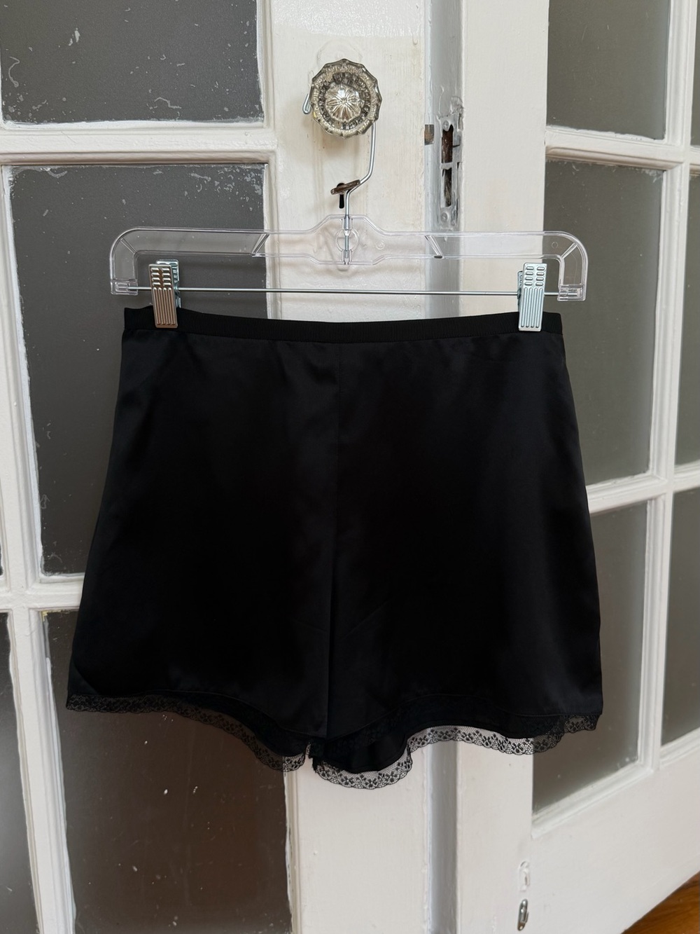 Black 100% Silk Shorts with Lace Trim